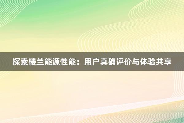 探索楼兰能源性能：用户真确评价与体验共享